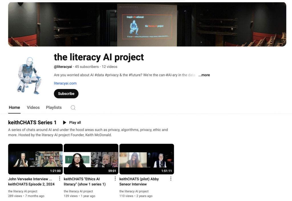 the literacy AI project You Tube lading page
